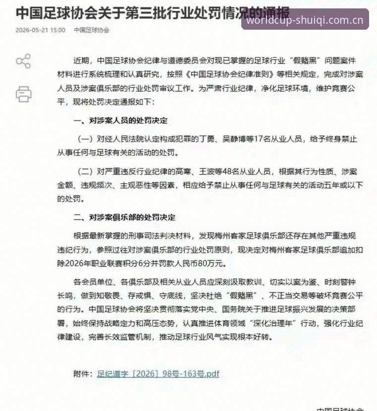 世界杯官网 中国足协第三批禁足名单解读教程——从处罚看体育博彩规范操作
